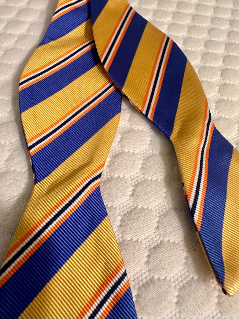 Yellow and Blue Striped Self-Tie Bow Tie